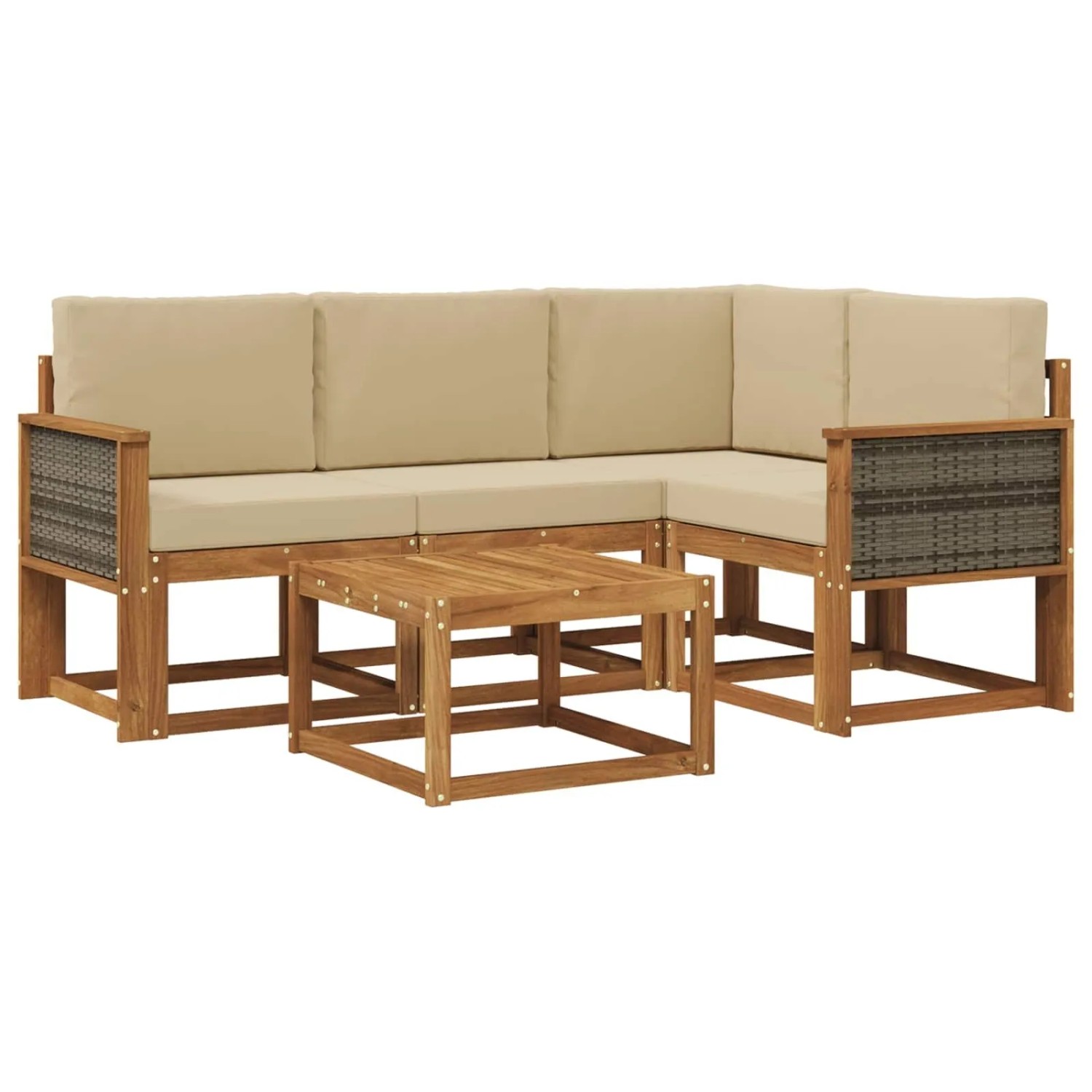 vidaXL Outdoor-Sofagarnitur mit Kissen 5 Stk Natur und Beige Polyester 3385189