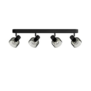 Philips Spot Sleet 4-flammig, schwarz, mit Rauchglas. Linearer Deckenstrahler mit vier E14 Spots.
