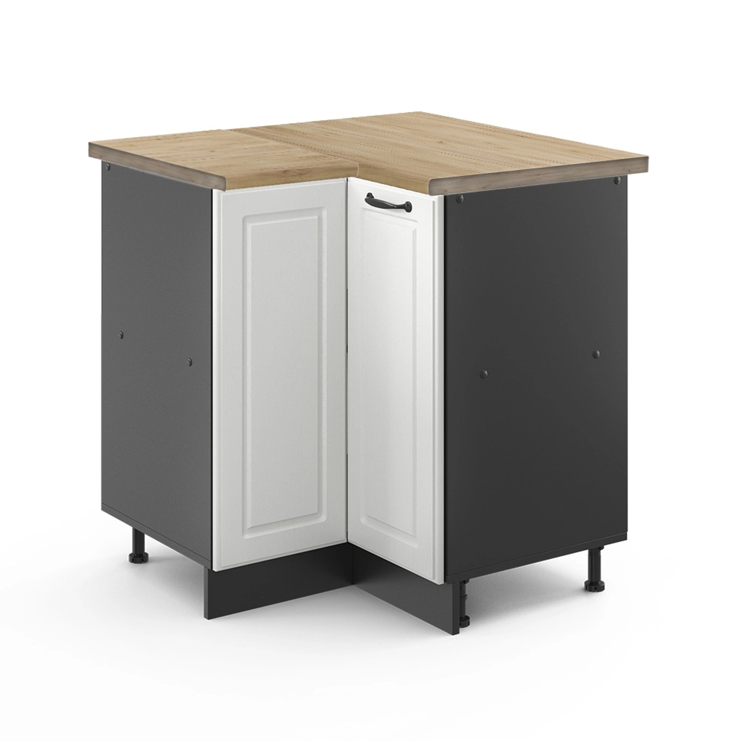 Vicco Eckunterschrank R-Line in Weiß/Anthrazit mit Eiche Arbeitsplatte, 76 cm breit.