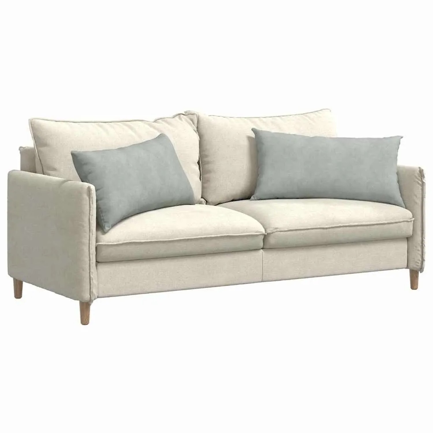 Zwei hellgraue Sofakissen aus Cordstoff, 80x40 cm, auf einem beigen Sofa. Perfekt für Ihr Wohnzimmer.
