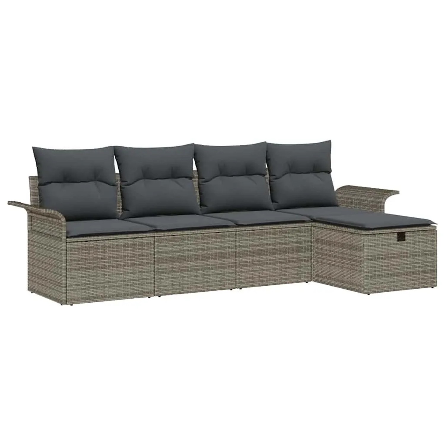 vidaXL Gartensofa-Set mit Kissen mit Speicher 5 Stk Grau Poly-Rattan 3358858