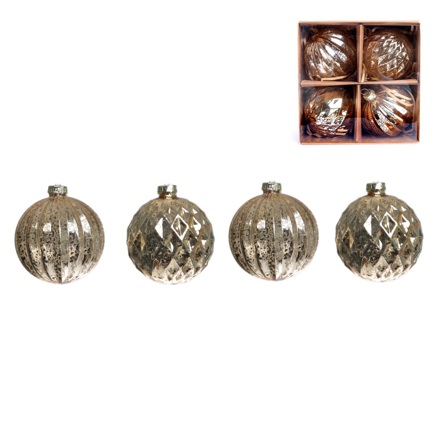 Weihnachtskugel-Set aus Glas Ø 8 cm Gold Glänzend u. Matt 4-teilig