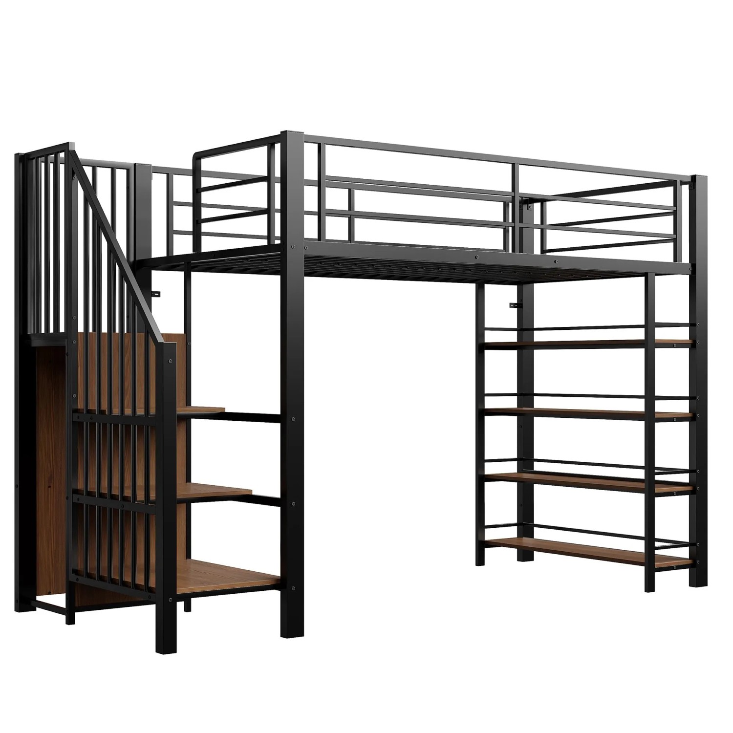 Merax Hochbett 90x200cm Sicherheitstreppe Stauraum Schwarz