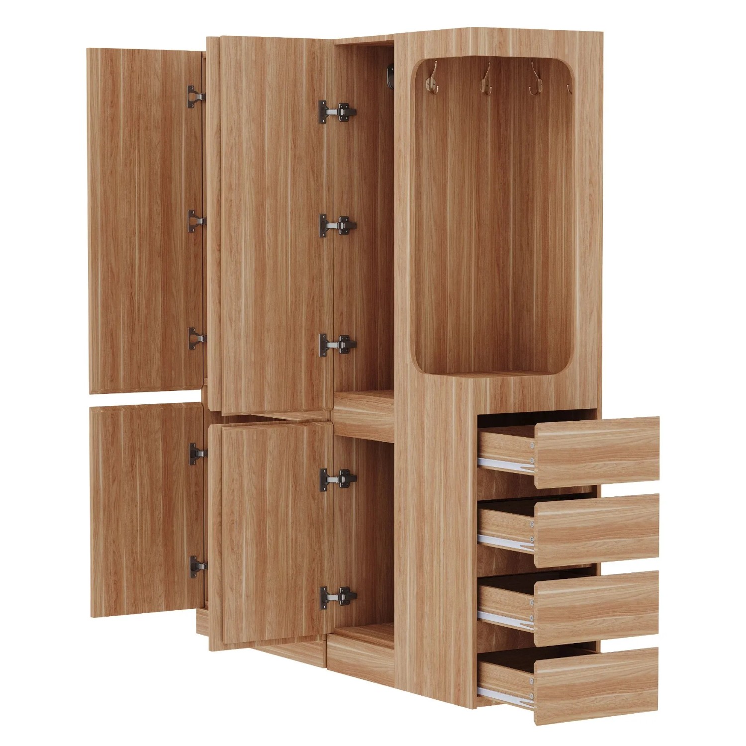 okwish Kleiderschrank mit Schubladen Kleiderbereich 140x170x40cm Natur