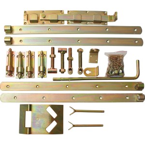 T & J Doppeltor-Beschlag Premium, gelb verzinkt, für Zaunbau und Sichtschutz.