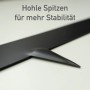 Nahaufnahme der anthrazitfarbenen Metall Rasenkante mit hohler Spitze für Stabilität. Ideal für Beete.