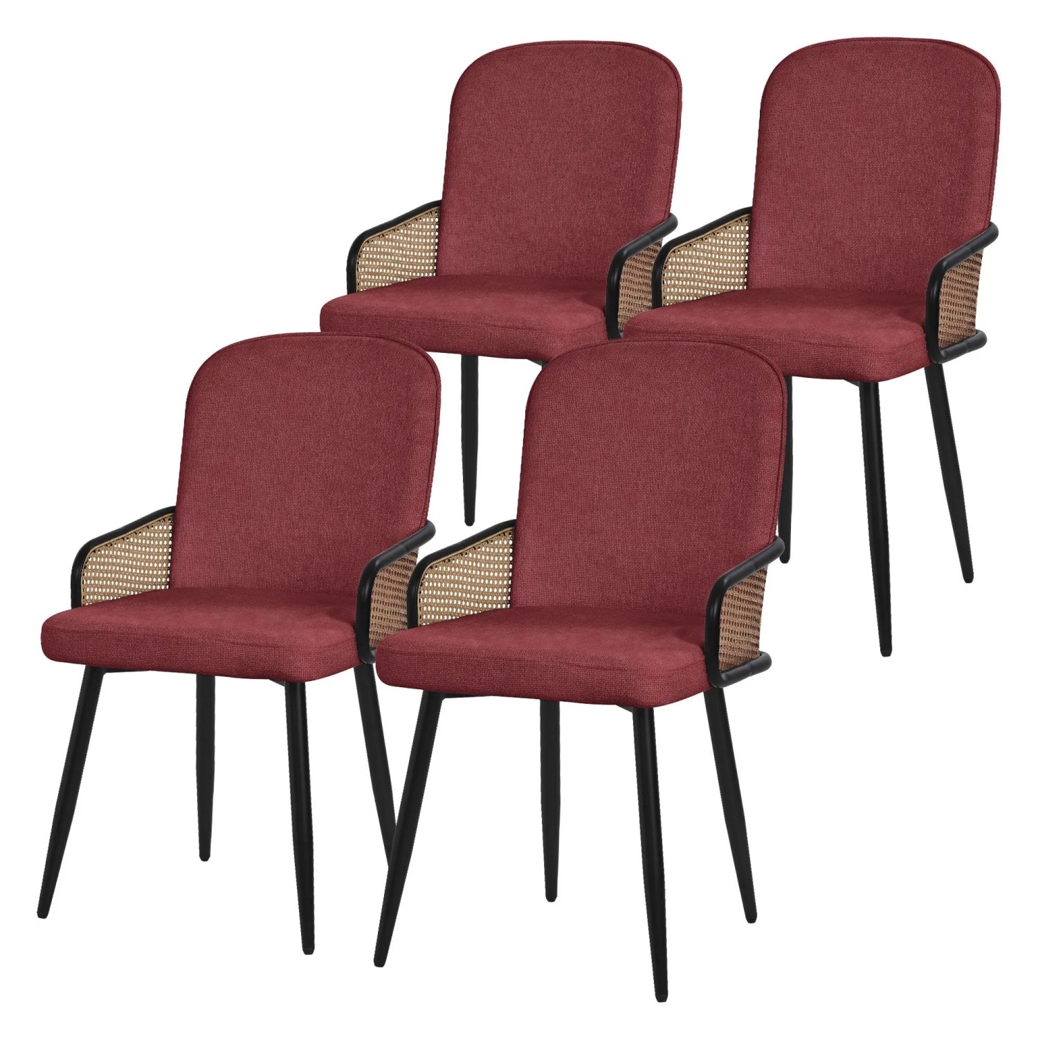 ML-Design Esszimmerstühle 4Er Set Rot mit Stoffbezug Rattan-Optik