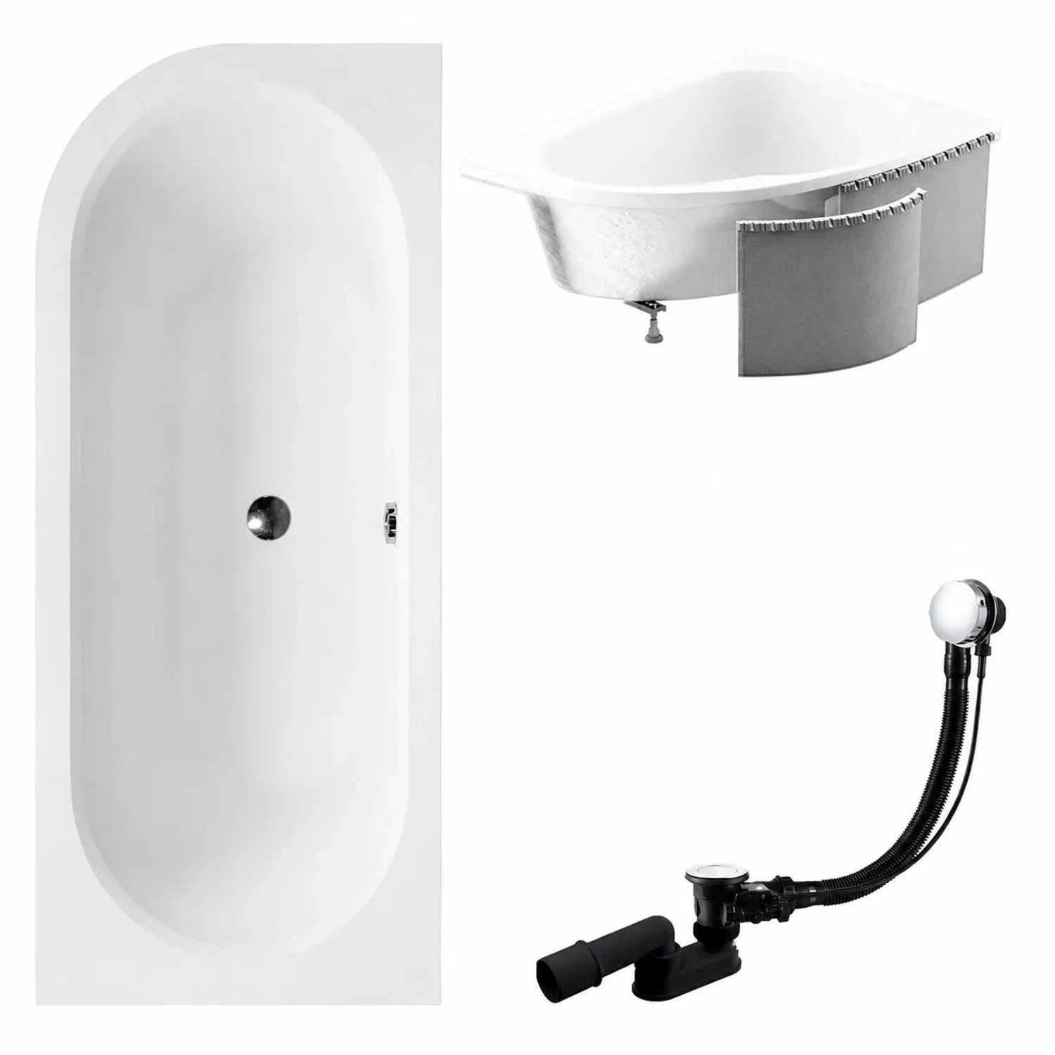 KOLMAN Badewanne Eckwanne 180 x 80 Cm Rechts Mit Styroporverkleidung Ablage 4Cm Inkl. Ablauf Und Füße