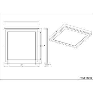 Technische Zeichnung der weißen LED-Deckenlampe Slide, 2-flammig, 20W, mit Maßangaben.