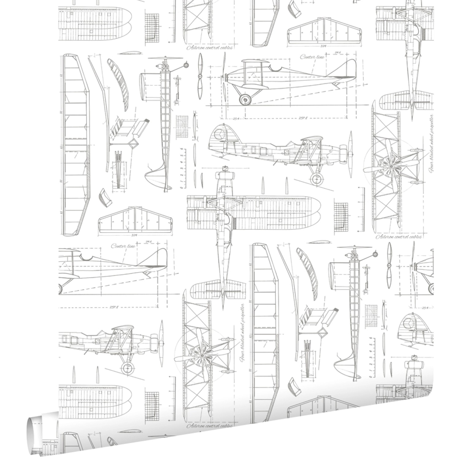 ESTAhome Tapete Kontruktionszeichnungen von Flugzeugen Weiß 53 cm x 10.05 m günstig online kaufen
