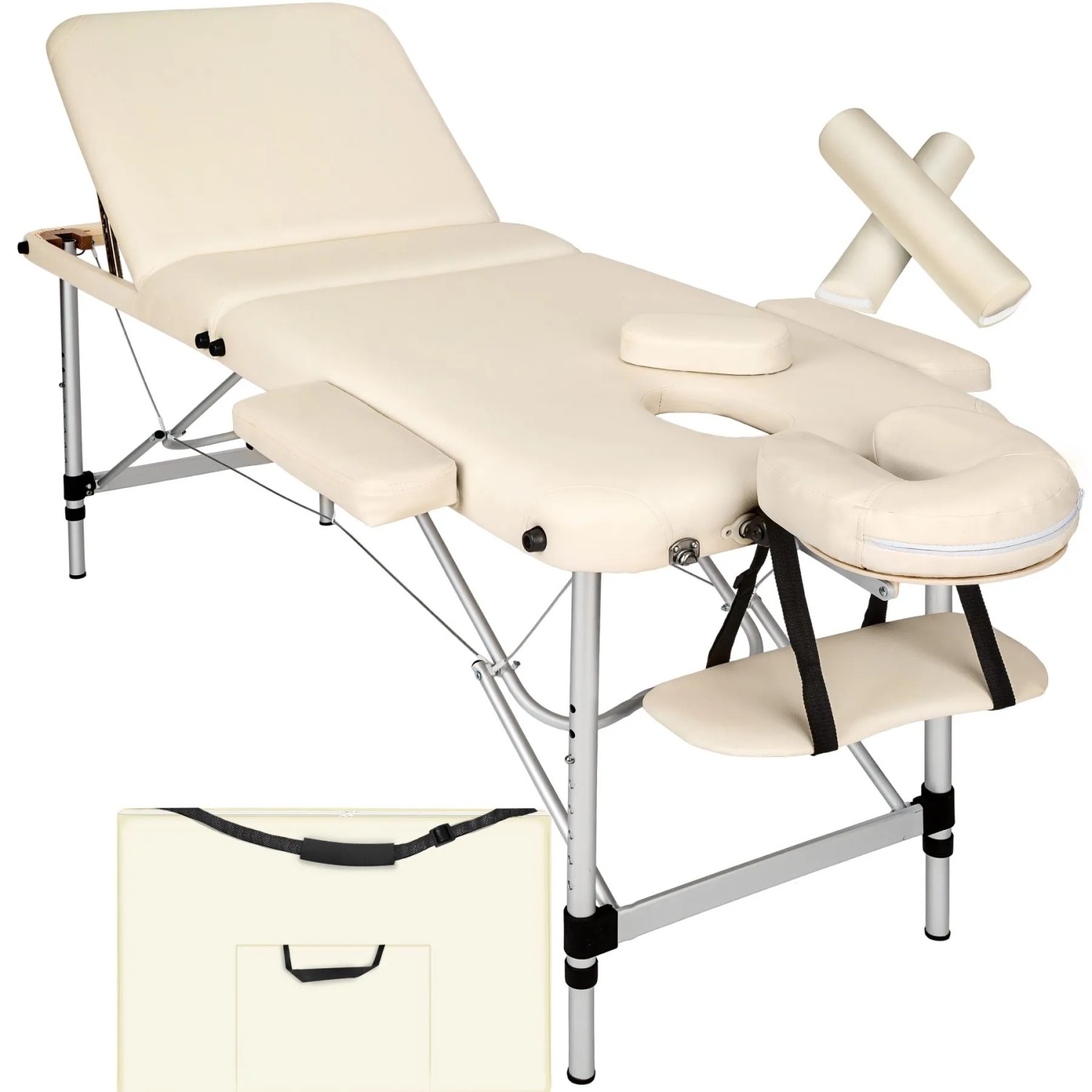 Tectake 3 Zonen Massageliege Set  Breite 60 cm  Polsterung 5 cm Inklusive Lagerungsrollen und Tragetasche  210 x 95 x 89 cm Beige