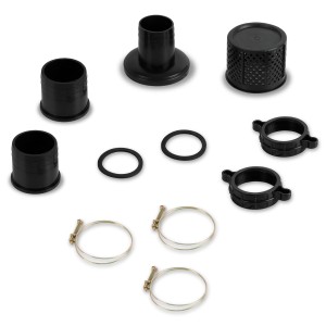 Zubehörset für EBERTH Wasserpumpe: Schlauchverbinder, Dichtungen, Filter, Schlauchschellen und Kupplungen.