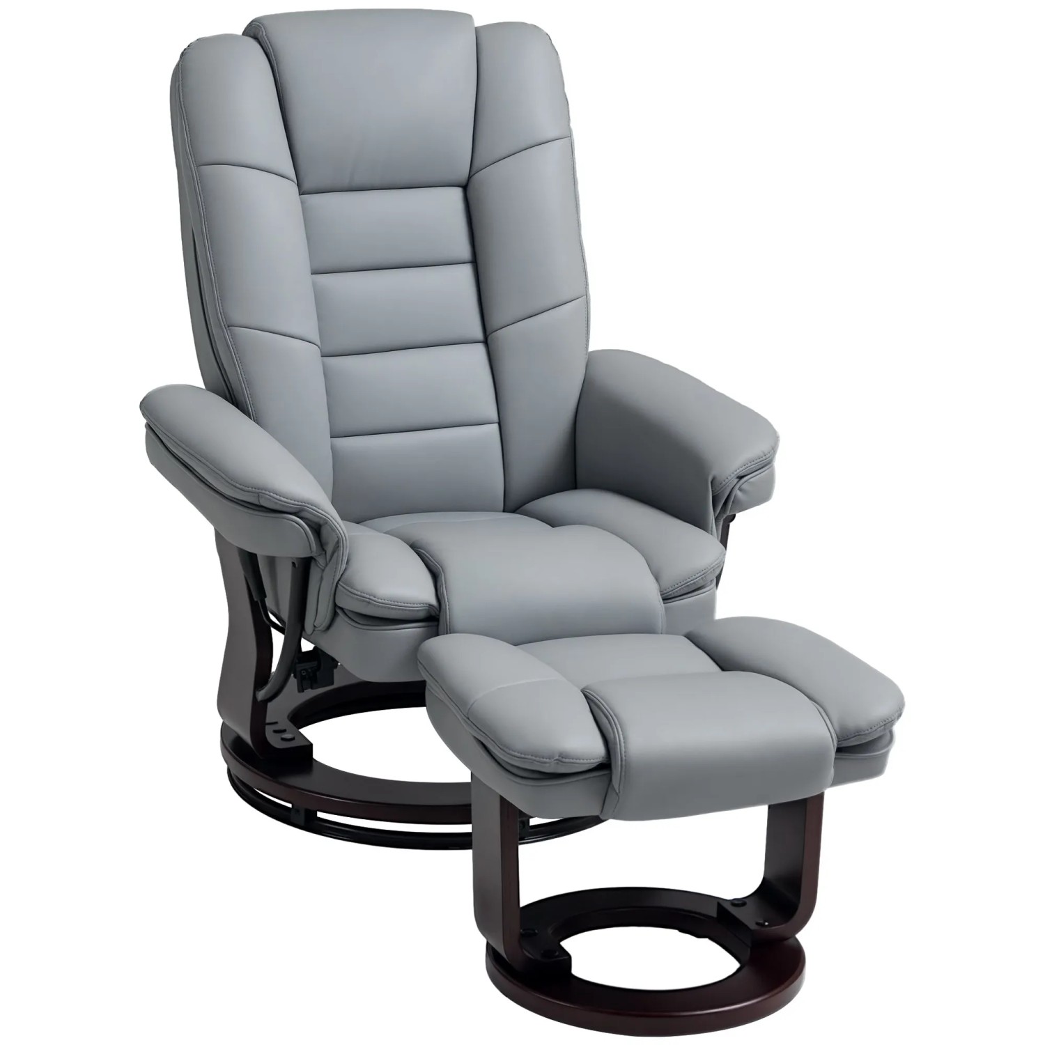 HOMCOM Relaxsessel mit Hocker Kunstleder Grau 85L x 82B x 106H cm