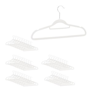 Weißes 50er-Pack Samt-Kleiderbügel mit rutschfester Oberfläche und drehbarem Eisenhaken für den Kleiderschrank.