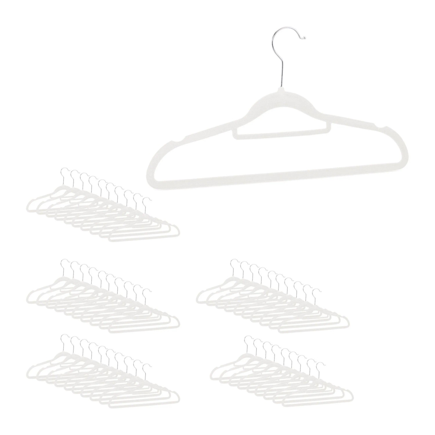 Relaxdays Kleiderbügel Set Samt Eisen Weiß Rutschfest Drehbar 22 cm x 41,5 cm x 0,3 cm 60 g 50er-Pack