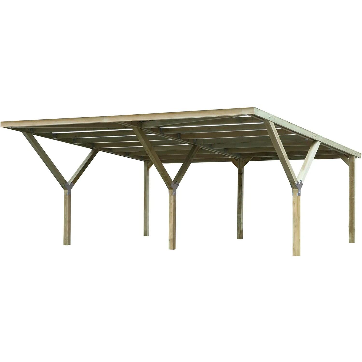 Weka Doppelcarport Mugello aus Holz, stabile Konstruktion mit sechs Pfosten.