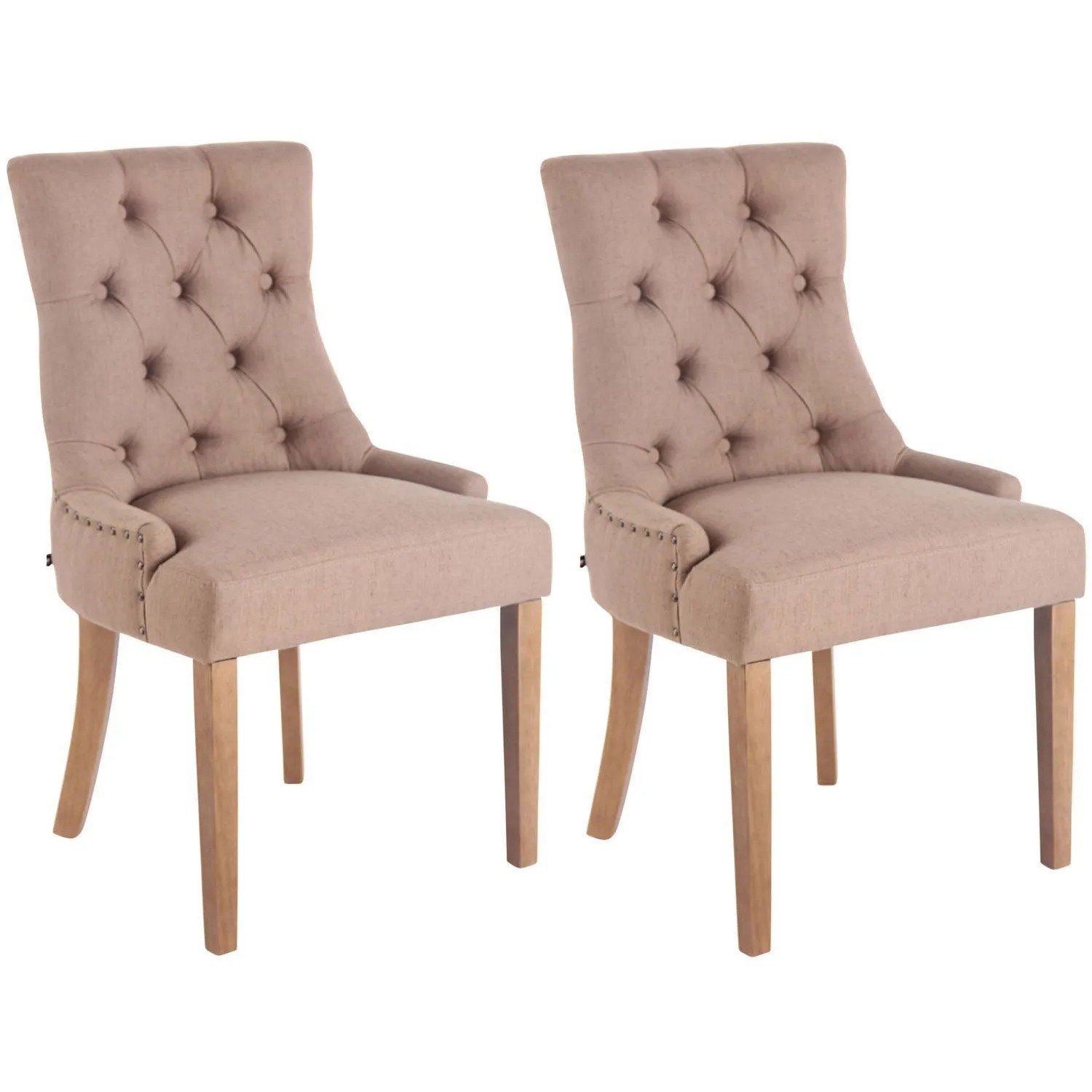 CLP 2er Set Esszimmerstuhl Aberdeen Stoff Taupe/Antik-Hell