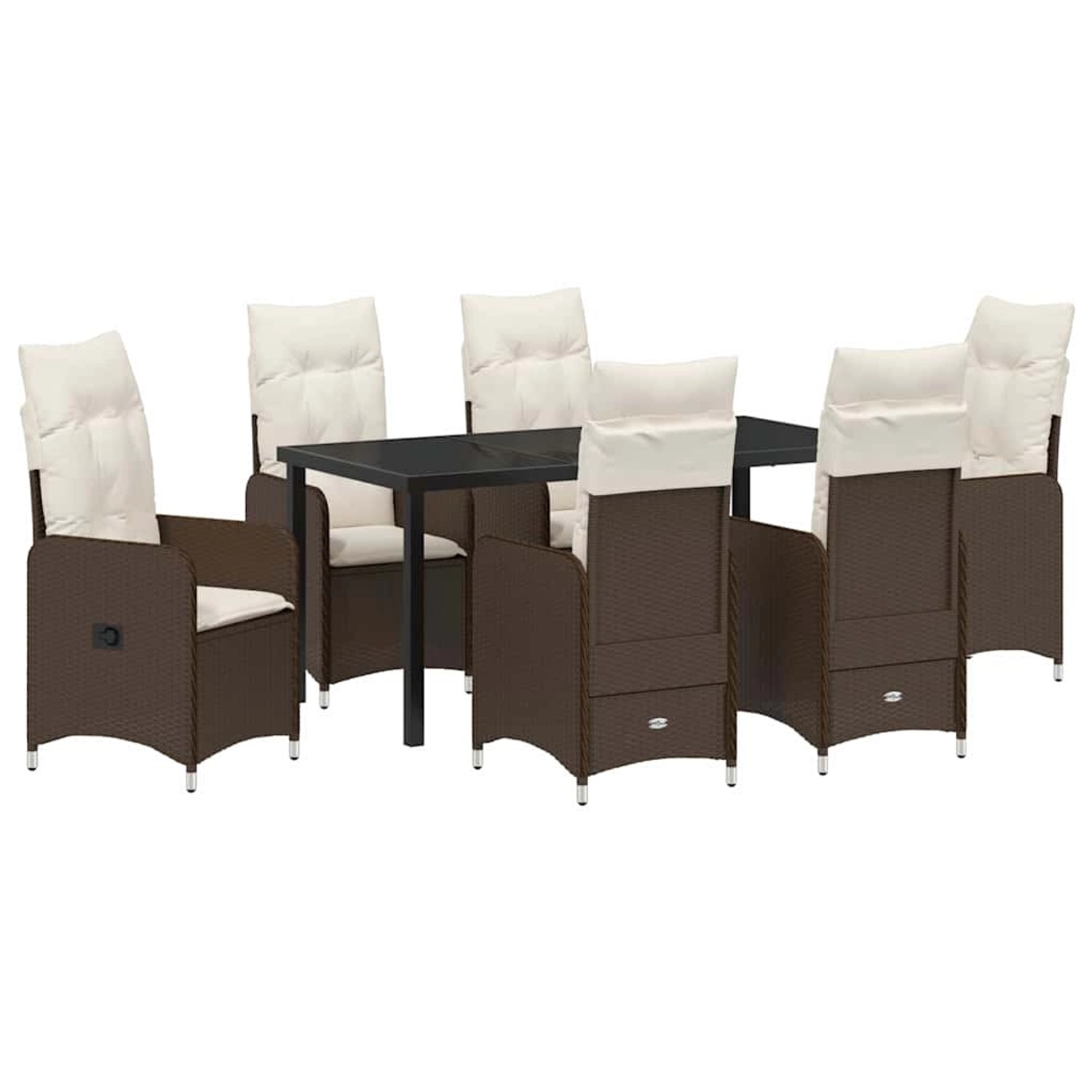 vidaXL 7-Teiliges Garten-Esszimmer-Set mit Kissen in Braun aus Poly Rattan 3379643