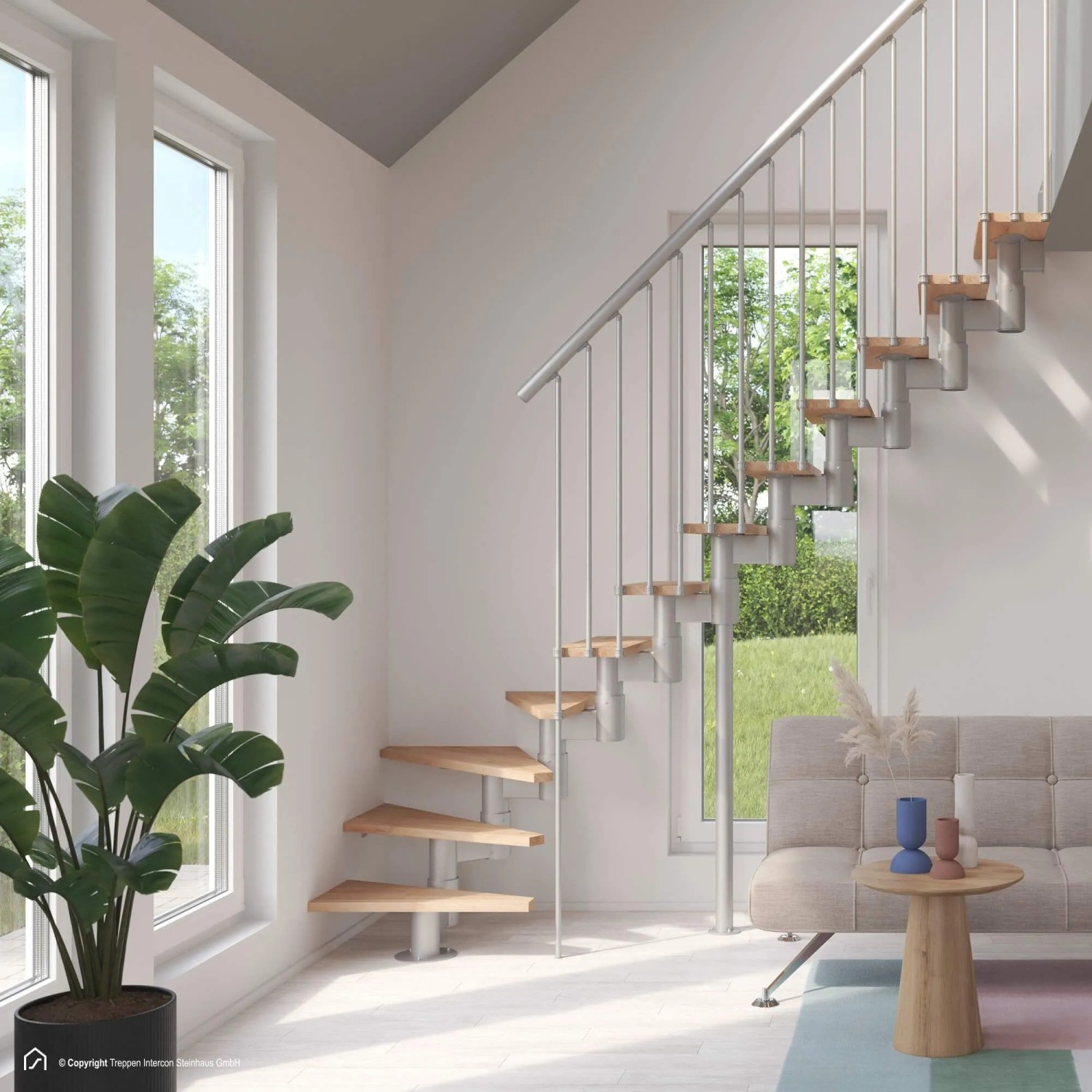 Treppen Intercon Raumspartreppe Torino Mittelholmtreppe Italo-Silber mit St günstig online kaufen