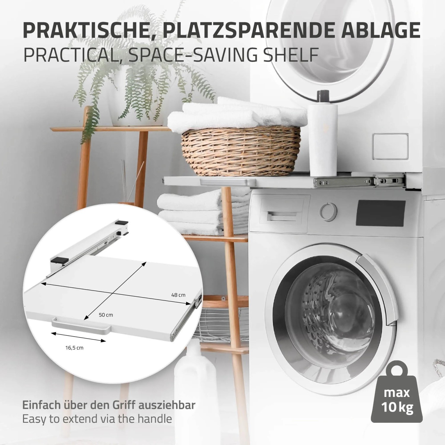 ML-Design Zwischenbaurahmen mit Ausziehplatte, 60x60 cm, Weiß, für Waschmaschine.