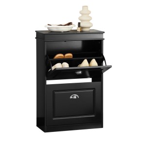 Schwarzer SoBuy Schuhkipper FSR78-SCH mit zwei Klappen und Schuhen im Inneren.