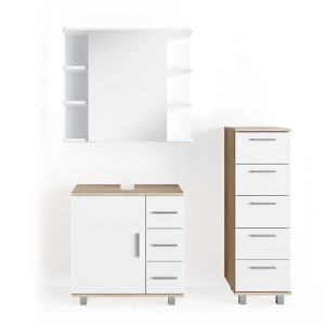Vicco Badmöbel-Set Ilias, 3-teilig in Sonoma/Weiß: Spiegelschrank, Unterschrank und Midischrank.