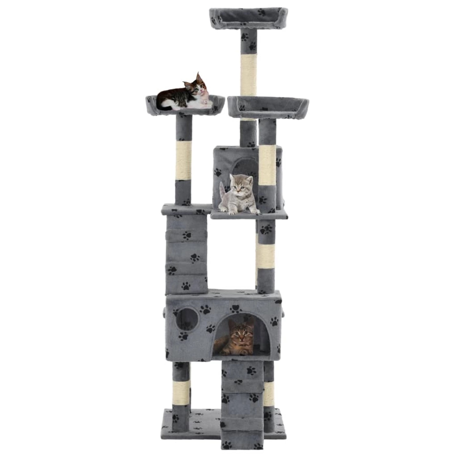 vidaXL Katzen-Kratzbaum mit Sisal-Säulen 170 cm Pfoten-Aufdruck Grau