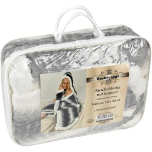 Bestlivings Kuscheldecke mit Kapuze, hellgrau, 130x180cm, verpackt in Folie.