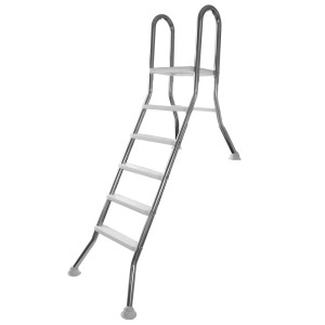 Evolution Poolleiter für teilversenkte Becken, V2A Edelstahl, mit Plattform und 1+5 Stufen.