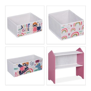 Relaxdays Kinderregal MDF Holz Stoff Bunt mit 6 Aufbewahrungsboxen 66 cm x 63 cm x 30 cm 5,1 kg