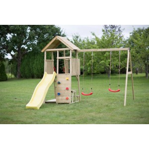 Wendi Toys Kinderspielturm Giraffe mit Rutsche, Kletterwand und Schaukel für Kinder ab 4 Jahren.