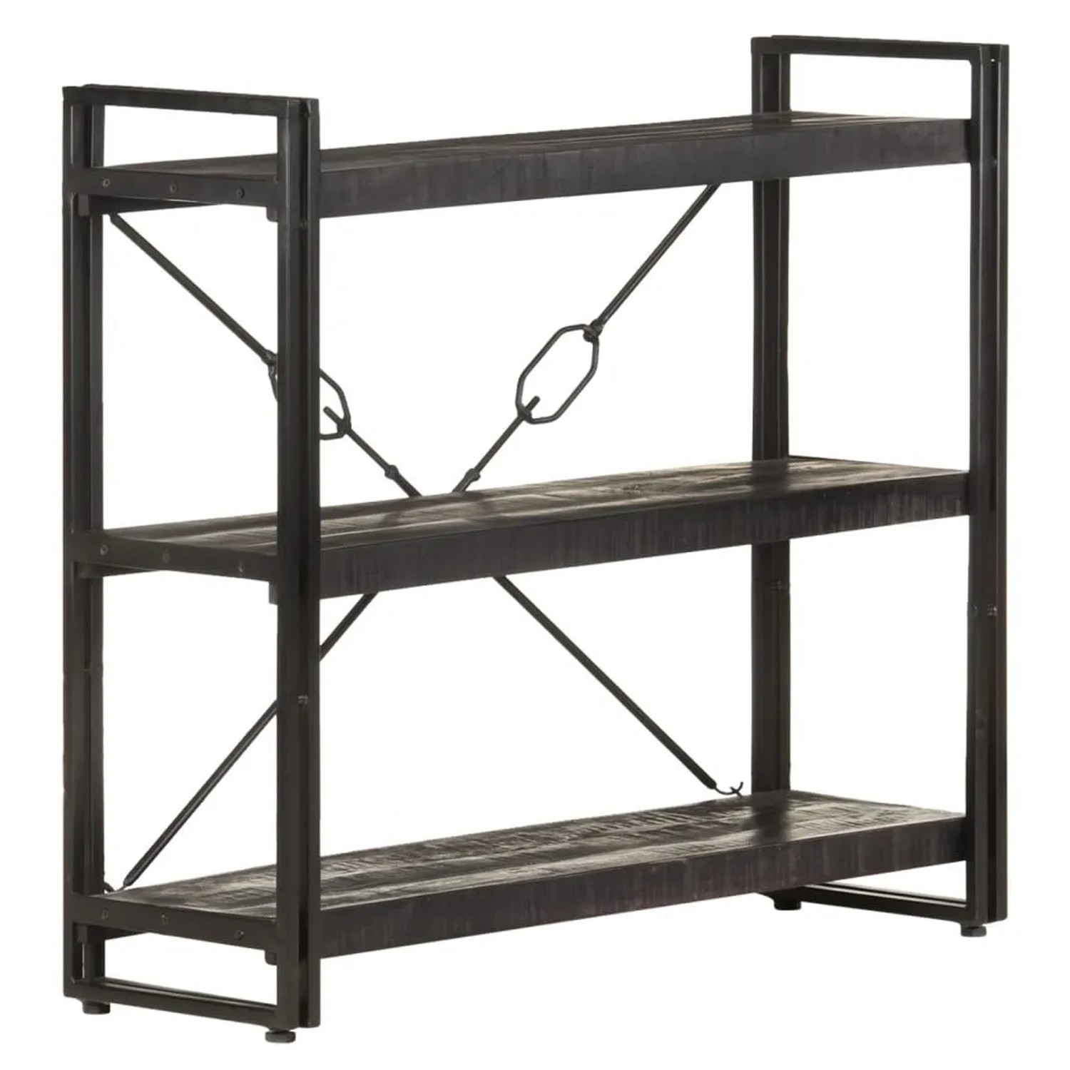 Schwarzes vidaXL Bücherregal mit 3 Fächern aus Mango Massivholz, 90x30x80 cm.