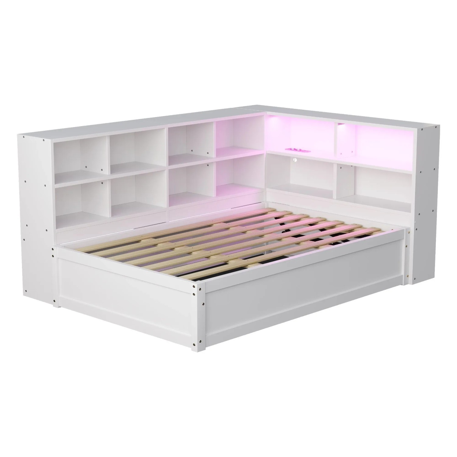 Merax Schlafsofa 90x200cm Massivholz LED Stauraum Weiß