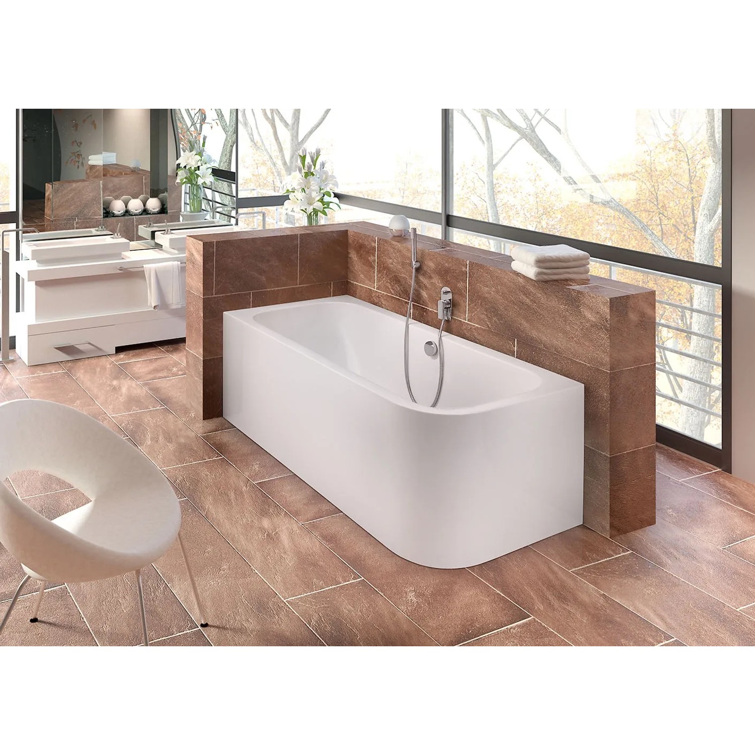 Ottofond Badewannen-Set Spirit, 180x80 cm, rechteckige Eckbadewanne mit Ablaufgarnitur.