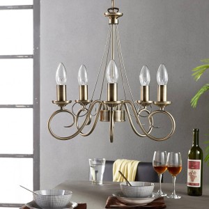 Bronzefarbener Lindby Kronleuchter Marnia, 5-flammig, im Retro Vintage Design aus Metall.