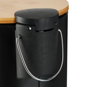 Relaxdays Kosmetikeimer Eisen Bambus Kunststoff Schwarz Softclose 23,5 cm x 17 cm x 21 cm 0,6 kg
