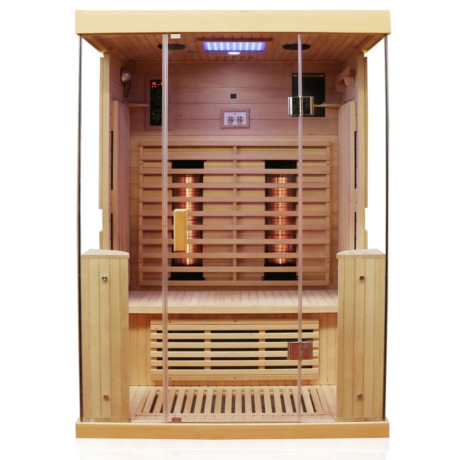 Dewello Infrarotkabine Sauna Kingston 130cm x 105cm 2 Personen Vollspektrum & Karbonstrahler Hemlock Tannenholz