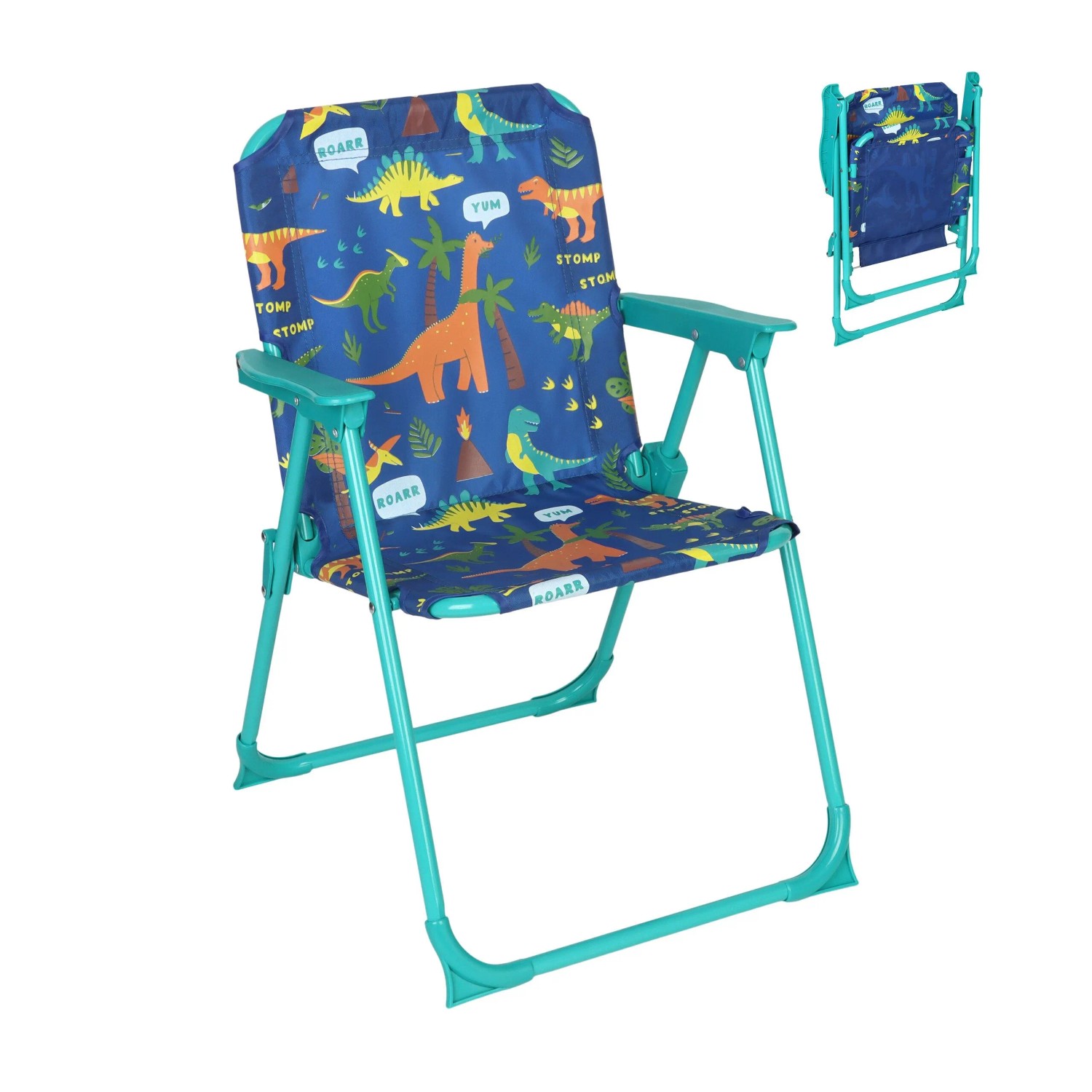 Relaxdays Kinder Klappstuhl Polyester Eisen Bunt Dino Klappbar Rutschfest 51,5 cm x 36 cm x 37,5 cm 0,9 kg