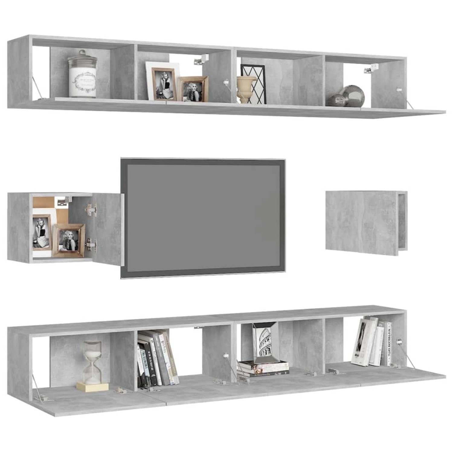 vidaXL TV-Schrank 6-tlg TV-Schrank-Set Betongrau Spanplatte TV-Konsole für günstig online kaufen