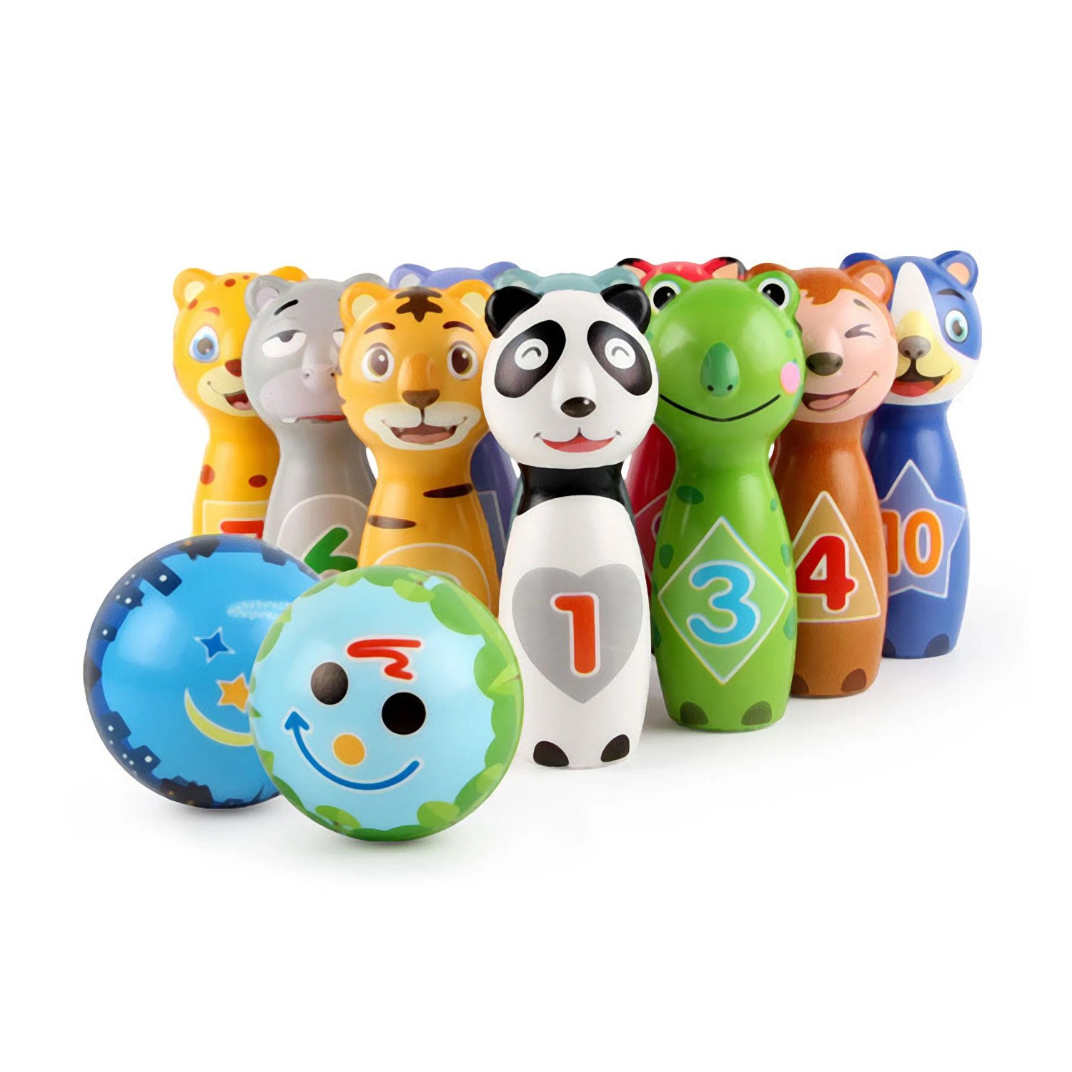 Relaxdays Kegelspiel für Kinder Kunststoff Schaumstoff Bunt mit Tierdesign 17 cm x 6,5 cm