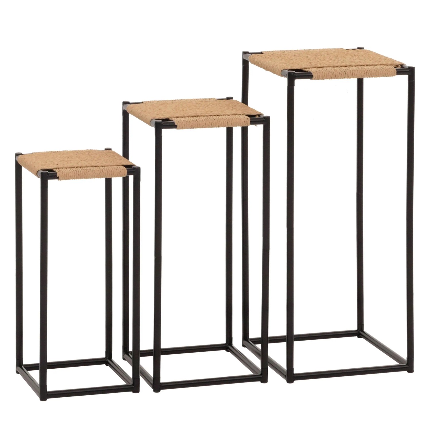 Mcw 3er-Set Blumentisch N70 Stapelbar Metall Papierseil Naturfarben