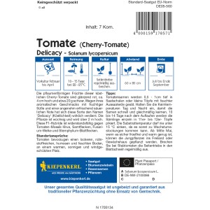Samentüte Kiepenkerl Cherry-Tomate Delicacy F1-Hybride, rote Früchte.