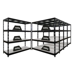 PROREGAL Mega Deal 5x Profi Schwerlastregal Rhino HxBxT 200x200x60cm 4 Melamin-Ebenen 16mm Fachlast 500kg Schwarz