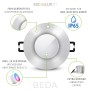 Flacher LED Einbauspot BEDA, Smart Home kompatibel, RGB CCT, IP65 für Bad & Außenbereich, Aluminium gebürstet.