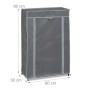 Anthrazitfarbener Schuhschrank aus Vliesstoff mit 5 Fächern, Reißverschluss und Maßen 90x60x30 cm.