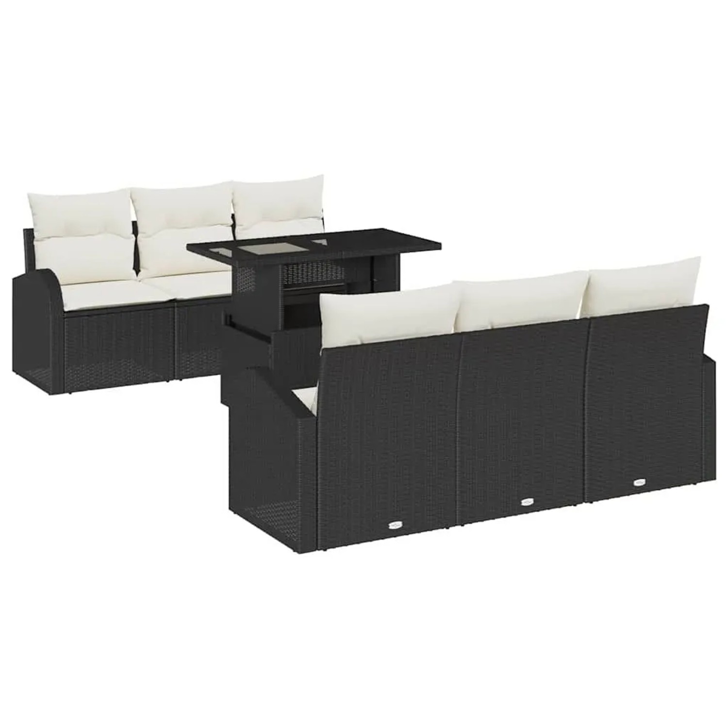 Thumbnail - vidaXL Gartensofa-Set mit Kissen 7 Stk Schwarz Poly Rattan 3357300