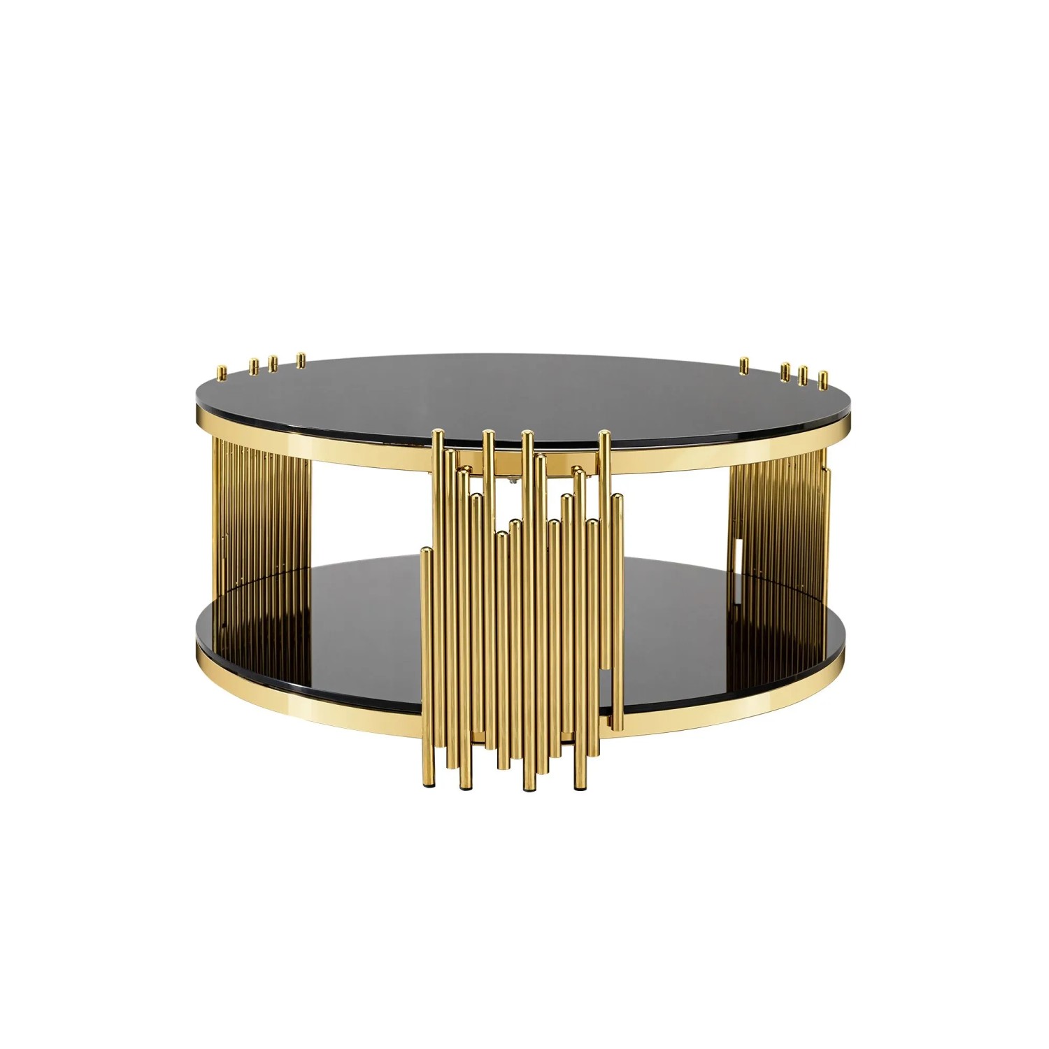 okwish Couchtisch mit Glasplatte Rund Gold Wohnzimmer 80x45x80 cm Goldfarben