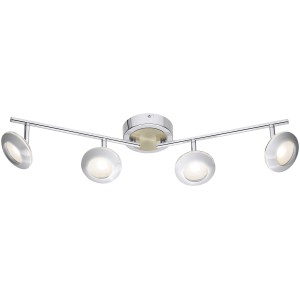 Moderner LED-Spot Vidor mit 4 Leuchten in Chrom und satiniertem Glasring.