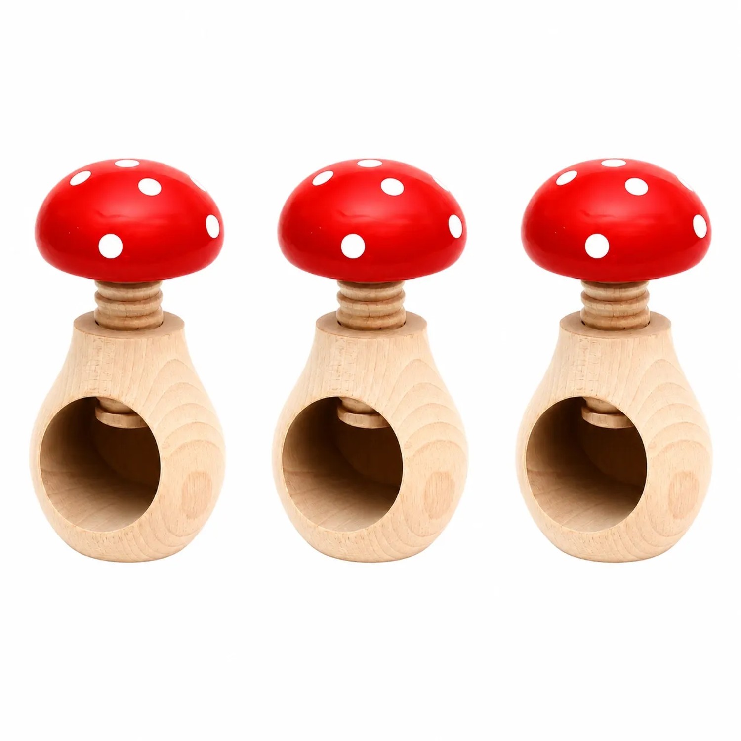 Dekohelden24 3er Set Handgemachte Nussknacker Fliegenpilz Nußknacker mit Schraubgewinde zum Nüsse Knacken Made in EU Maße L/B/H 6 x 6 x 10 cm