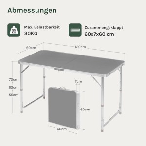 WOLTU Campingtisch Klapptisch Gartentisch Höhenverstellbar Grau
